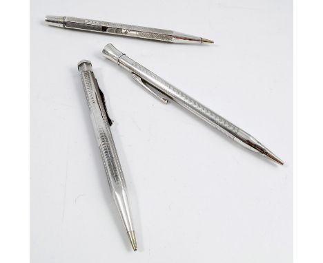 Two boxed silver Yard-O-Led propelling pencils, hallmarked for Birmingham 1981 and London 1961, and one Eversharp silver prop