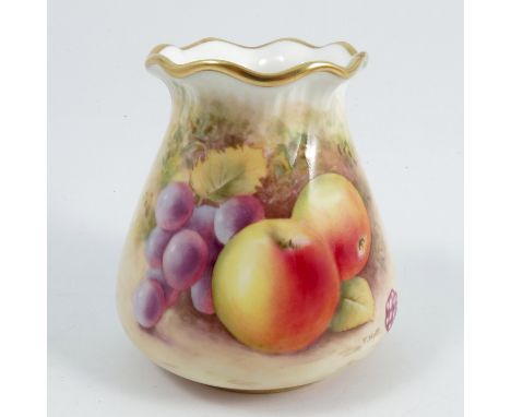 A Royal Worcester vase, with flared edge, decorated to the front with fruit to a mossy ground by T Nutt, shape number G957, h