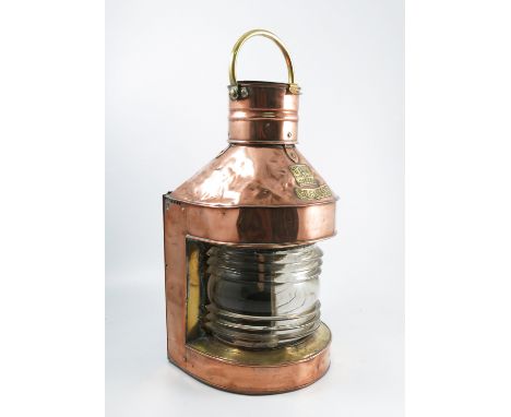 A copper ships lantern, with brass plaques Trawling and Seahorse GB 22865, height including handle 25.5ins