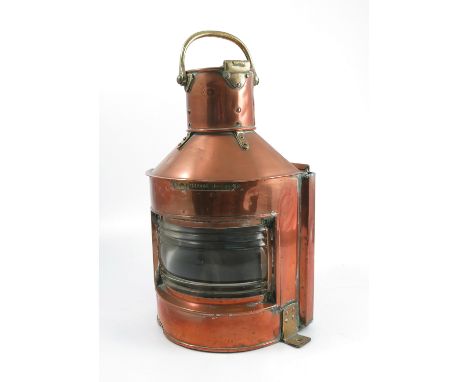 An Alderson &amp; Gyde copper ships lantern, stamped 1943, with brass plaque Bow Starboard Patt. 24, height 18ins