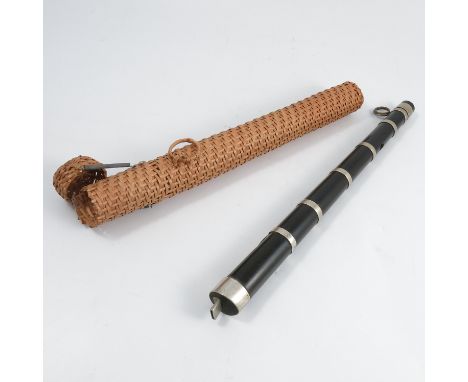 An antique metal banded ebony three hole tabor pipe