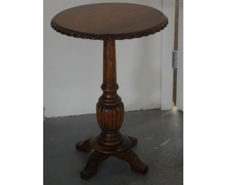 Vintage carved oak pedestal occasional table diameter 51cm X height 72cm approx