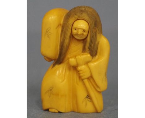 Antique Japanese ivory Netsuke with revolving face signed to base, C:1900. H5cm approx, this item may not be exported without