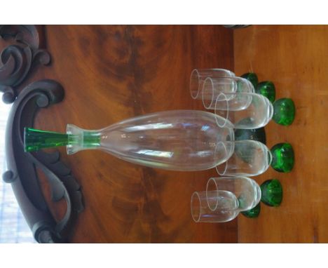 1950's green glass decanter and matching 6 glasses