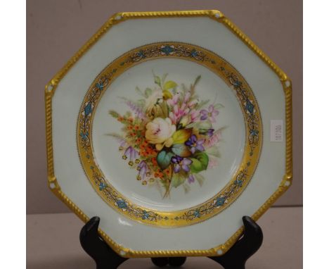 Antique Royal Worcester handpainted  plate handpainted floral decoration, with gilt borders. Puce mark to base. Diameter 22.5