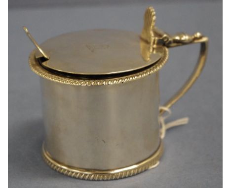 Victorian sterling silver mustard pot London 1882, makers William Hutton & Sons. With blue glass liner, & silver plated condi