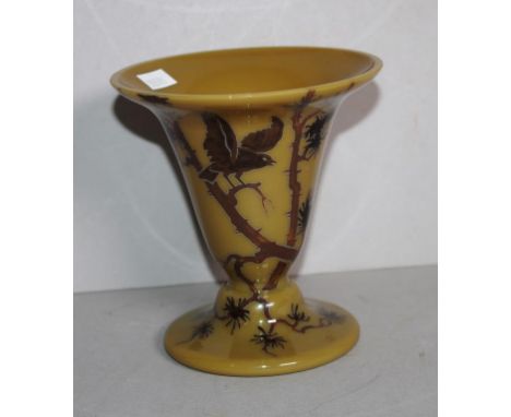 Vintage hand decorated glass vase possibly Steuben Glass, 13.5cm high approx.