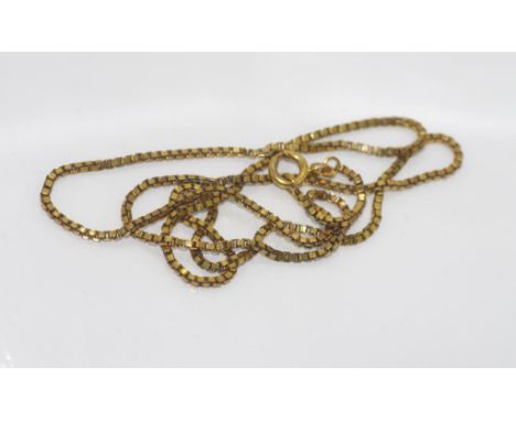 9ct yellow gold box chain weight: approx 4.55 grams, size: approx 45cm length (tested as 9ct but unmarked)