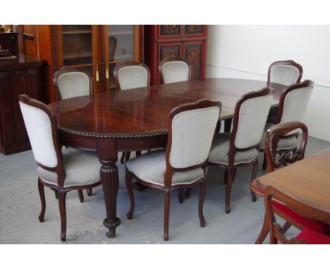 Vintage 9 piece dining suite comprising of an extension table and 8 chairs, 250cm long (including 2 leaves 130cm ), 121cm wid