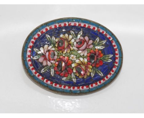 Vintage large Italian micro-mosaic brooch all stones present