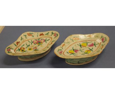 Two Chinese ceramic footed dishes fruit & floral decoration. Length 22cms approx Height 5cm approx (each).