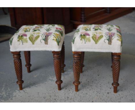 Pair of tapestry top stools 40cm high approx
