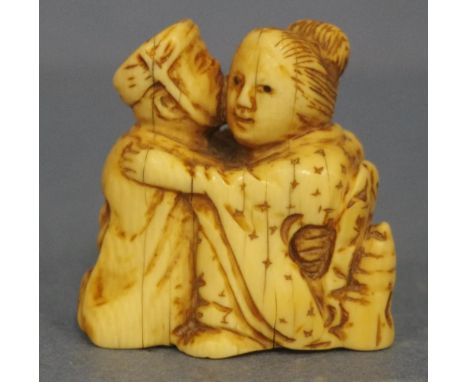 Antique Japanese erotic ivory netsuke C1920. this item may not be exported without CITES documentation, H4cms approx.