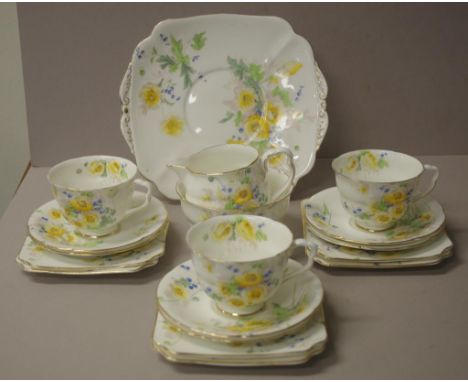 Part Royal Doulton "Marie" teaset to include 3 cups, 6 saucers, 6 plates,cake plate,sugar & creamer