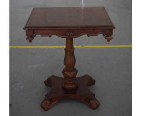 19th century style pedestal lamp table with carved apron, platform base and scroll carved feet, 60cm x 46cm, 72.5cm high