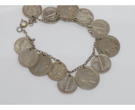 Vintage American nickel and dime bracelet
