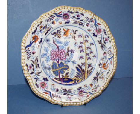 Antique Spode Newstone porcelain plate floral decoration, with gilt border. C:1820, Diameter 23.5cms approx.