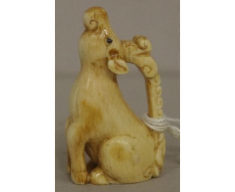 Antique Japanese mythical animal ivory netsuke C1920, signed lower base, this item may not be exported without CITES document