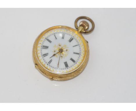 Antique gold, enamel pocket watch marked 18K