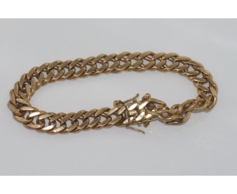 Vintage heavy 9ct gold bracelet with two clips either side and safety chain, weight: approx 47.5 grams, size: approx 23cm len