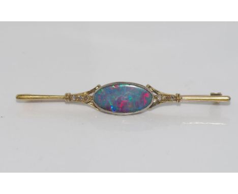 14ct gold, opal triplet and diamond bar brooch weight: approx 4.33 grams