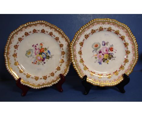 Pair antique Spode plates both with handpainted floral decoration and gilt borders. Handpainted mark to base of 1, & Spode Fe