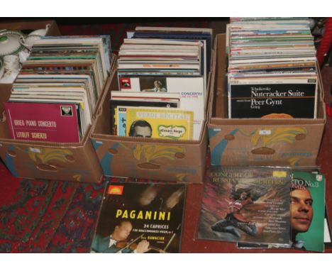 Three boxes of classical records, mostly stereo on decca, Columbia and HMV.