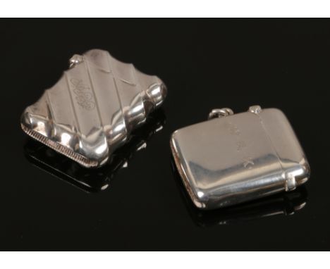 A silver matchstick case inscribed W. R. K assayed Birmingham by A &amp; J Zimmerman Ltd, along with another white metal exam