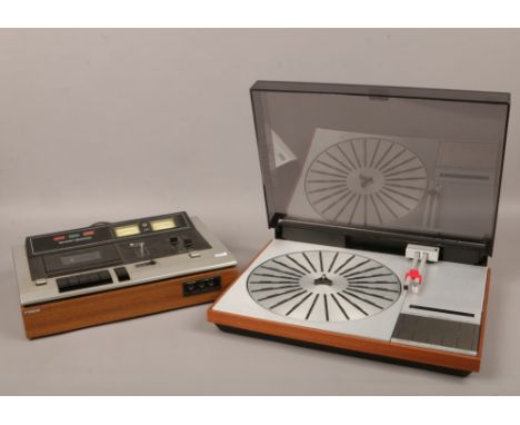 A Bang &amp; Olufsen Beogram 4002 record player along with a Sharpe RT-2500 tape deck.