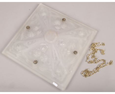 A Lalique style Art Deco square formed frosted glass light shade decorated with pumpkins and flowers.&nbsp;