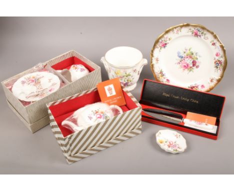 A collection of bone china to include boxed Royal Crown Derby 'Derby Posies' Hammersley etc.