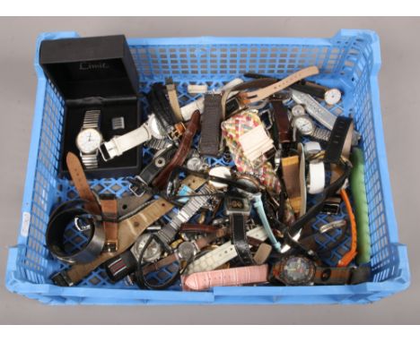 A box of watches including Sekonda and Timex examples etc.