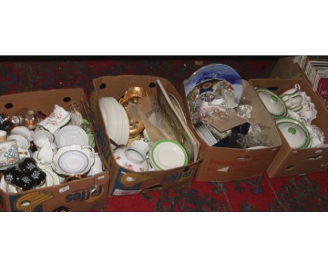 Four boxes of miscellaneous to include large quantity of dinnerwares, coffee set, Carlton ware dish, barometer, Hammersley ch