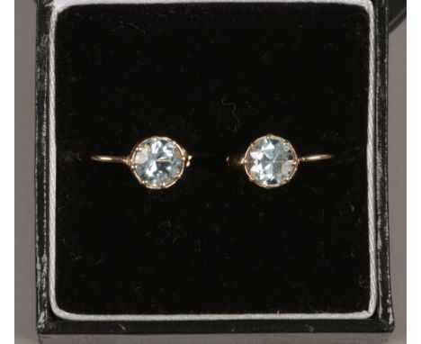 A pair of vintage 9ct gold and aquamarine earrings with screw backs.