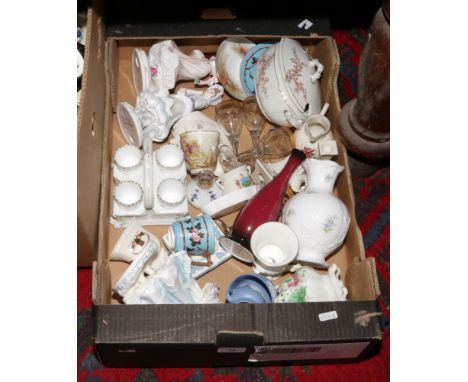 A box of mixed ceramic and glass collectables to include Wedgwood, crested ware, Royal Worcester and Carltonware etc.
