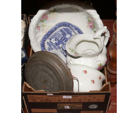 A collection of miscellaneous ceramics to include Johnson Brothers decorative jug and bowl, vintage plate warmer and two cham