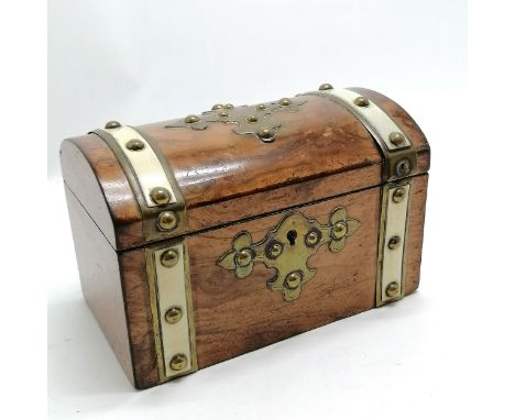 Antique walnut caddy box with brass banding 21cm x 12cm x 14cm high - 1 brass stud missing 