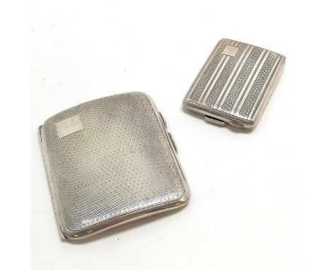 Unusual silver large stamps case with engine turned detail by Frederick Field - 8cm x 6.5cm t/w silver matchbook vesta case b