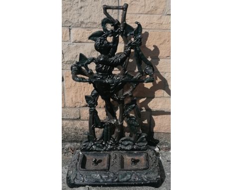 Antique Coalbrookdale (?) cast Iron novelty Jack and the Beanstalk stick stand with reg No 72233 - 84cm high &amp; has origin