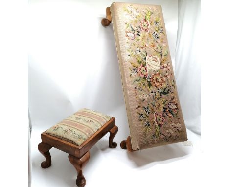 2 tapestry topped footstools longest with obvious wear 92cm x 36cm x24cm high 