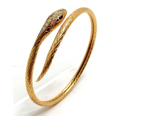 Mellerio 18ct continental marked gold snake bracelet set with diamonds &amp; ruby set eyes - 5.5cm internal diameter &amp; 16