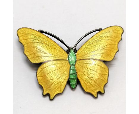 Silver &amp; yellow enamel butterfly brooch by JA&amp;S - 4cm across. No obvious damage 