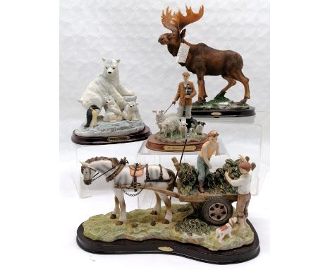 Collection of 4 large ceramic figures to include a Moose, horse &amp; carriage, Shepherd, etc by The Leonardo Collection, The