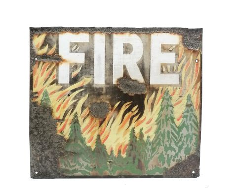 Antique part enamel FIRE sign has obvious losses - 38cm x 34cm 