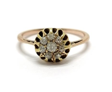 Antique unmarked gold diamond cluster ring - size N &amp; 1.8g total weight 