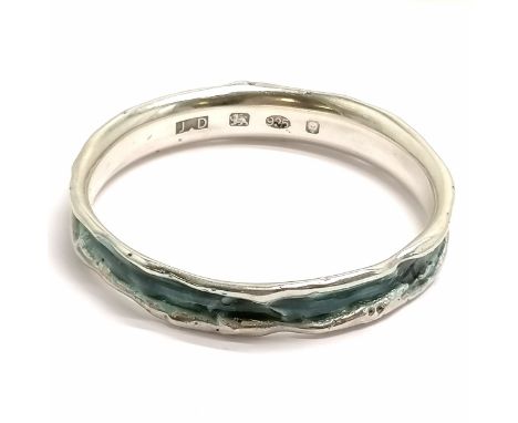 James Dougall silver heavy gauge bangle with blue enamel - 6cm internal diameter &amp; 72g total weight 