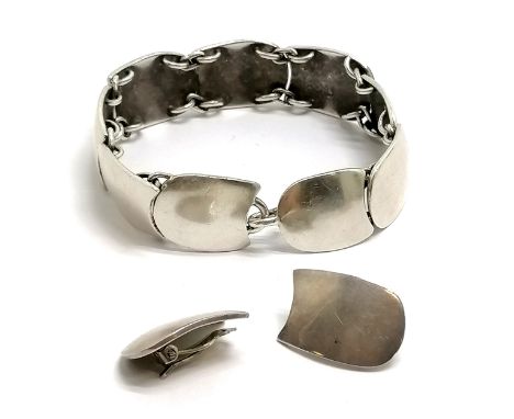 Peter Gertler silver panel link bracelet &amp; matching earrings - bracelet 6cm diameter &amp; 57g total 