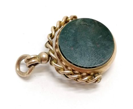 9ct hallmarked gold fob pendant set with bloodstone (1 side - blind panel the other side) by William Henry Pobjoy - 3cm drop 