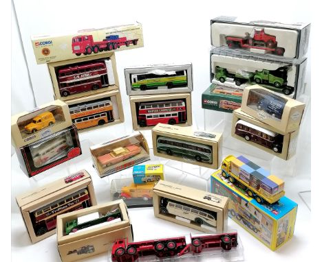 Qty of boxed Corgi, Gilbow, Solido etc inc buses &amp; commercial vehicle, Dinky pink cadillac etc 