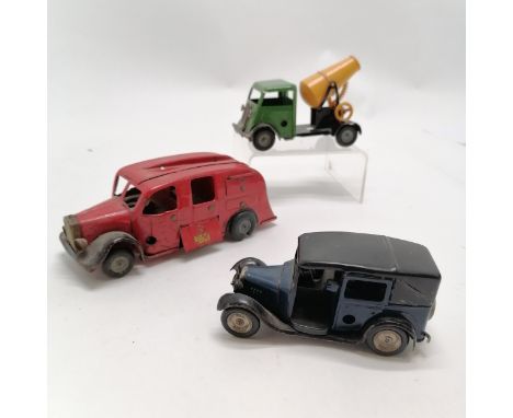 Minic Tri-ang cement lorry, taxi cab &amp; fire engine (missing ladder + 2 tyres a/f) ~ all in playworn condition 